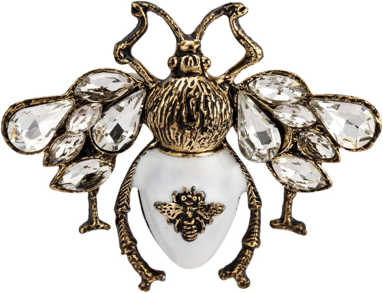 Knighthood White and Matte Gold Bee With Swarovski Champagne Stone MultiColour Owl Brooch | Amazon (US)