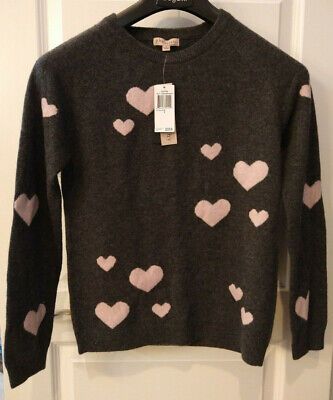 NWT PHILOSOPHY Cashmere Sweater CHALKBOARD HEATHER/SHOWER PINK HEARTS Sz S $228 | eBay US