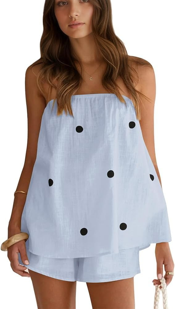 Dsewpaur Women's Polka Dot 2 Piece Sets Y2K Sleeveless Tube Tops Strapless Bandeau Shorts Sets Su... | Amazon (US)