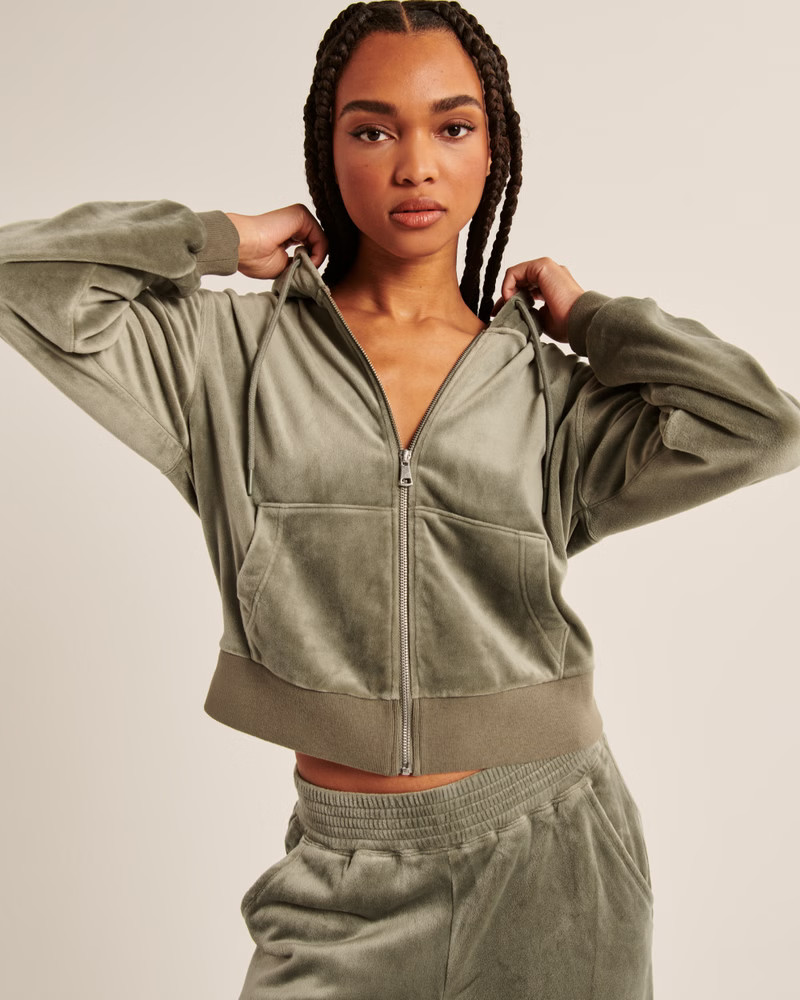 Velour Full-Zip Sweatshirt | Abercrombie & Fitch (US)