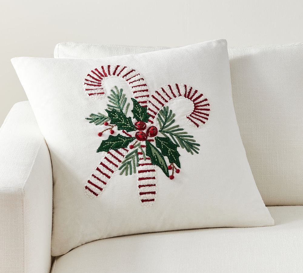 Candy Cane Embroidered Pillow | Pottery Barn (US)