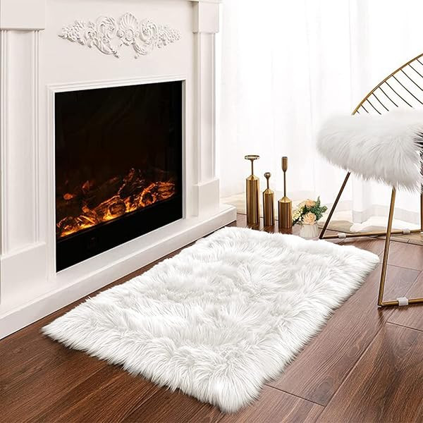 SERISSA Soft Faux Fur Rug White Fluffy Rug Small Fuzzy Rug for Bedroom Furry Sheepskin Rug Shaggy... | Amazon (US)