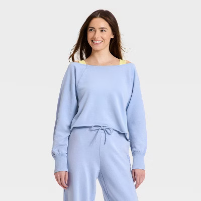 Women's French Terry Off-The-Shoulder Sweatshirt - JoyLab™ Periwinkle Blue XL | Target