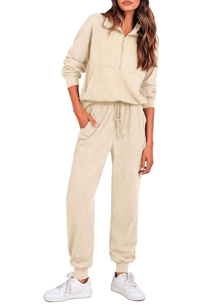 PRETTYGARDEN Women's Fall 2 Piece Lounge Sets Zip Up Sweatshirt Jogger Pants Sweat Track Suits Tr... | Amazon (US)