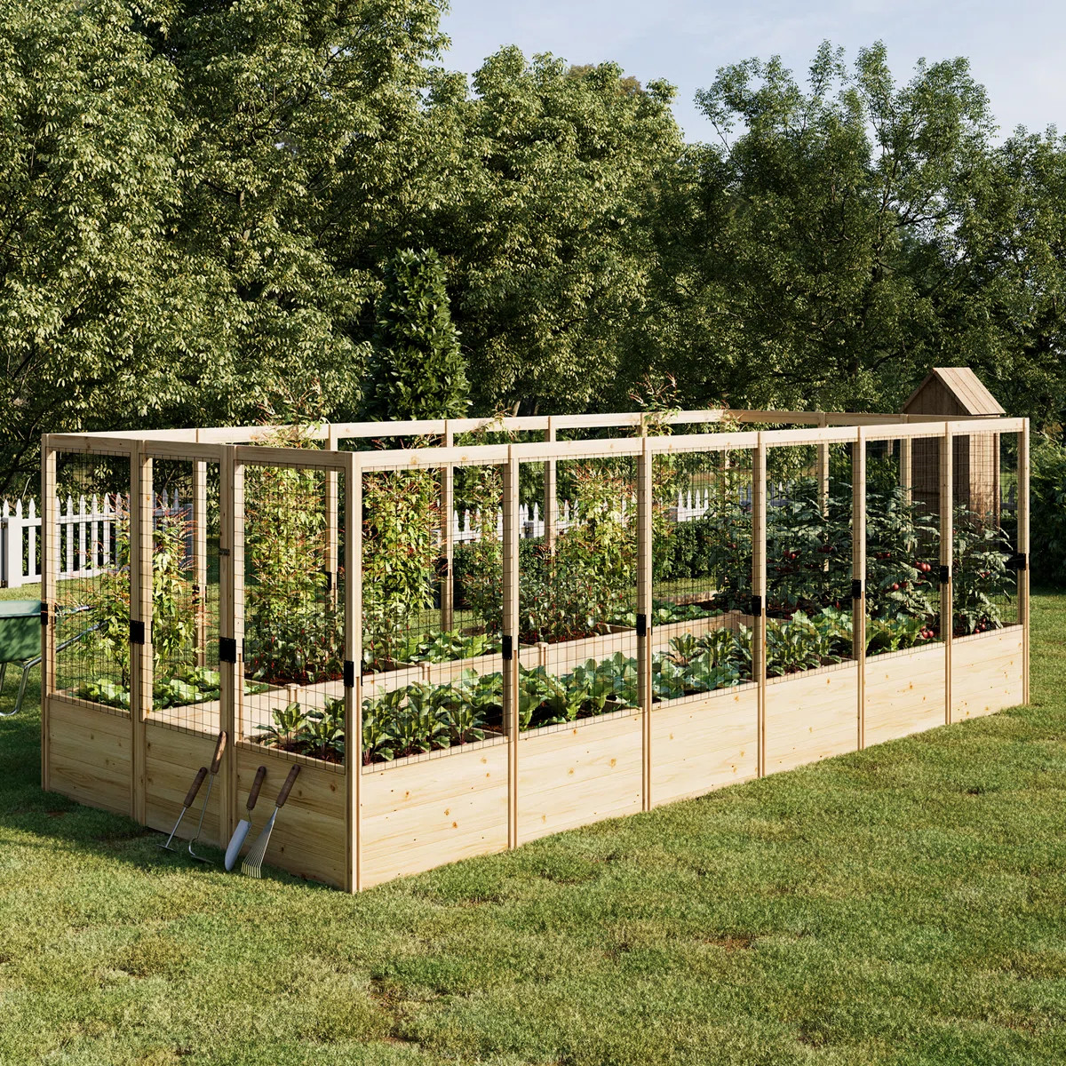 Raised Garden Bed with Deer-Proof Fence, 7.5 W x 17 D x 1.6 H Outdoor Wooden Planter Box with 19... | Wayfair North America