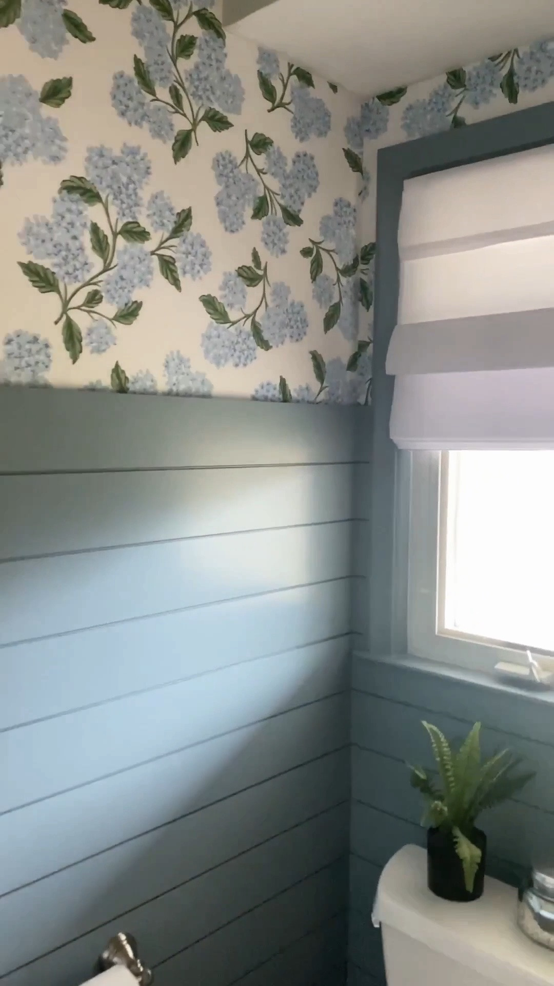 Powder room transformation featuring this rich blue paint color (Debonair by Sherwin Williams) and hydrangea wallpaper. This was one of my favorite makeovers at our previous house!

#homeremodeling #roommakeover #powderroomdesign #wallpaperdesign #homedesigninspo #sherwinwilliamspaint #roomtransformation #DIYhome #DIYproject #debonair #sherwinwilliams #bluepaint #paintcolor

#LTKHome