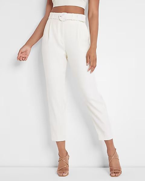 Super High Waisted Linen-Blend Belted Pleated Ankle Pant | Express