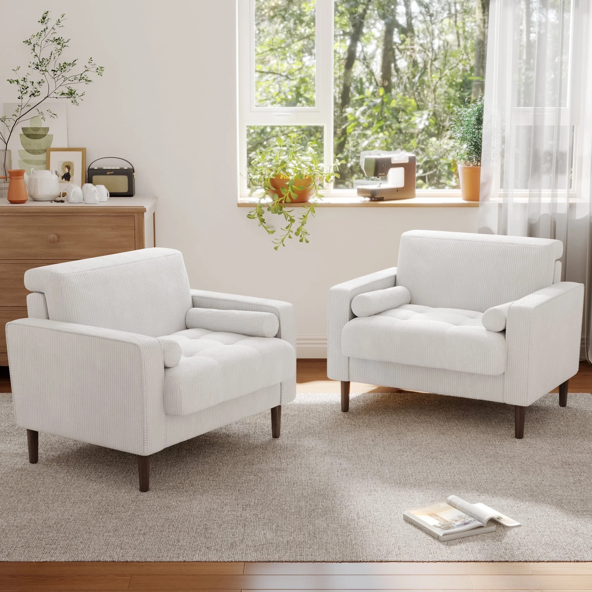 DREAMSIDEA Modern Upholstered Corduroy Accent Chairs Set of 2,Comfy Armchair Reading Chair with P... | Walmart (US)