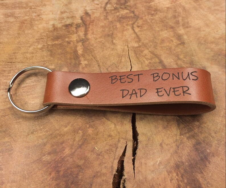 Best Bonus Dad Ever Keychain, Thick Premium Leather Keyring, Personalised, Laser Etched, Father's... | Etsy (US)