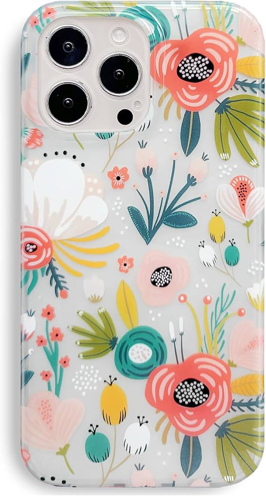 J.west iPhone 13 Pro Max Case 6.7", Frosted Clear Case with Flower Design Cute Soft Slim Silicone Cover Elegant Floral Print Durable Protective 13 Pro Max Phone Case for Women Girls | Amazon (US)