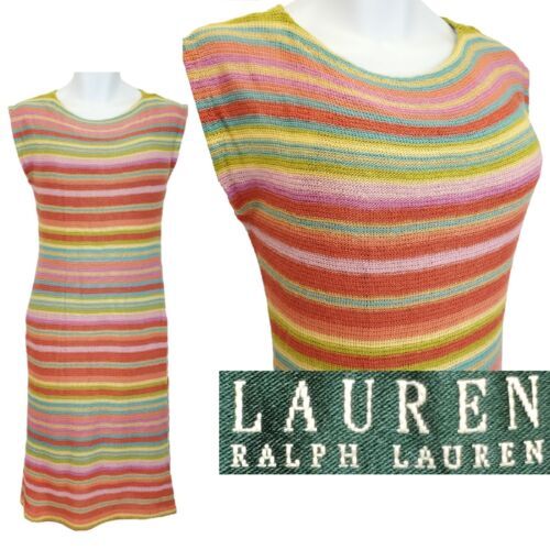 Lauren Ralph Lauren Dress Large Knit Stripe Rainbow Linen Silk Vintage Sheath  | eBay | eBay US