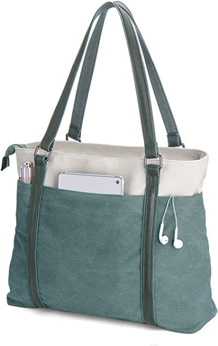 Women Laptop Tote Bag for Work Lightweight Splice Canvas 15.6 Inch Handbag Purse | Amazon (US)