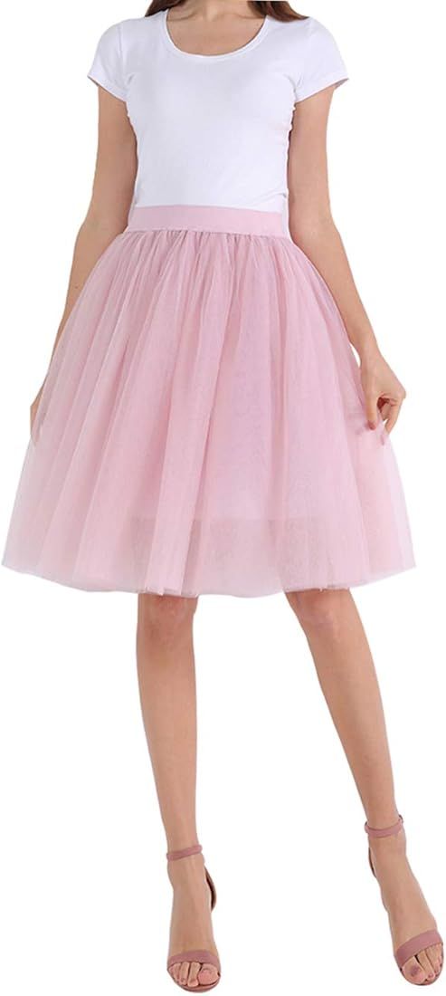 FEOYA Women Tutu Skirts 5 Layered Knee Length Tulle Skirt A-line Pleated Princess Skirts Evening ... | Amazon (US)