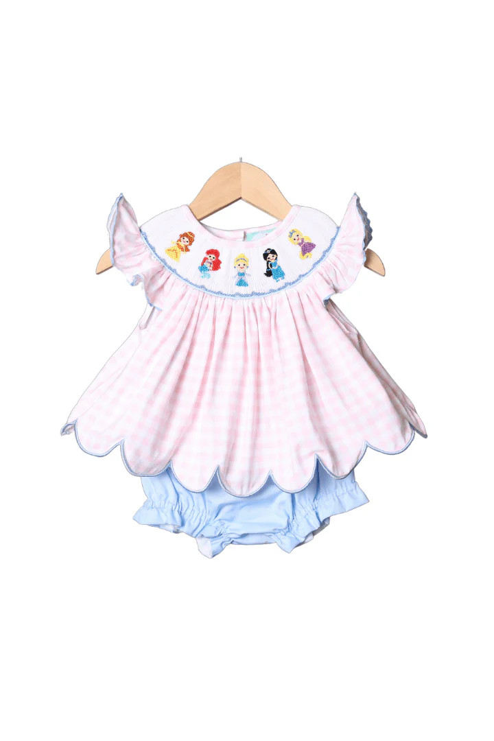 Smocked Princess Pink Gingham Bishop Bloomer Set | The Smocked Flamingo