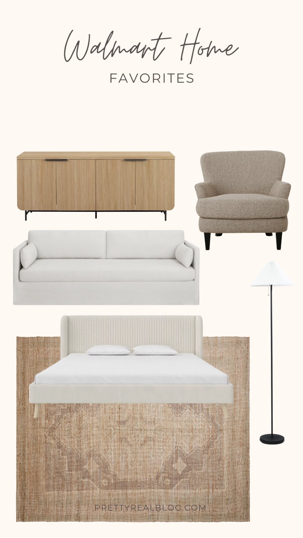 Affordable home, Walmart home, Walmart finds, velvet bed, fluted furniture, sideboard, floor lamp 

#LTKhome