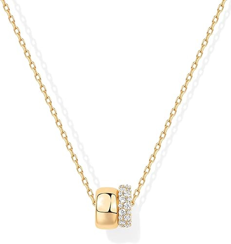 PAVOI 14K Gold Plated Pendant Necklace for Women | Two Distinct Rondelle Pendants with Cubic Zirc... | Amazon (US)