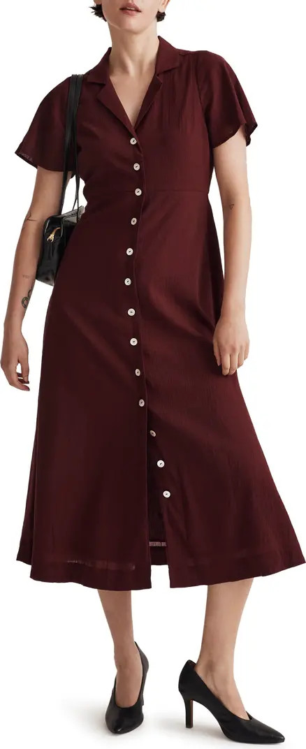 Button Front Crinkle Cotton Midi Dress | Nordstrom Rack