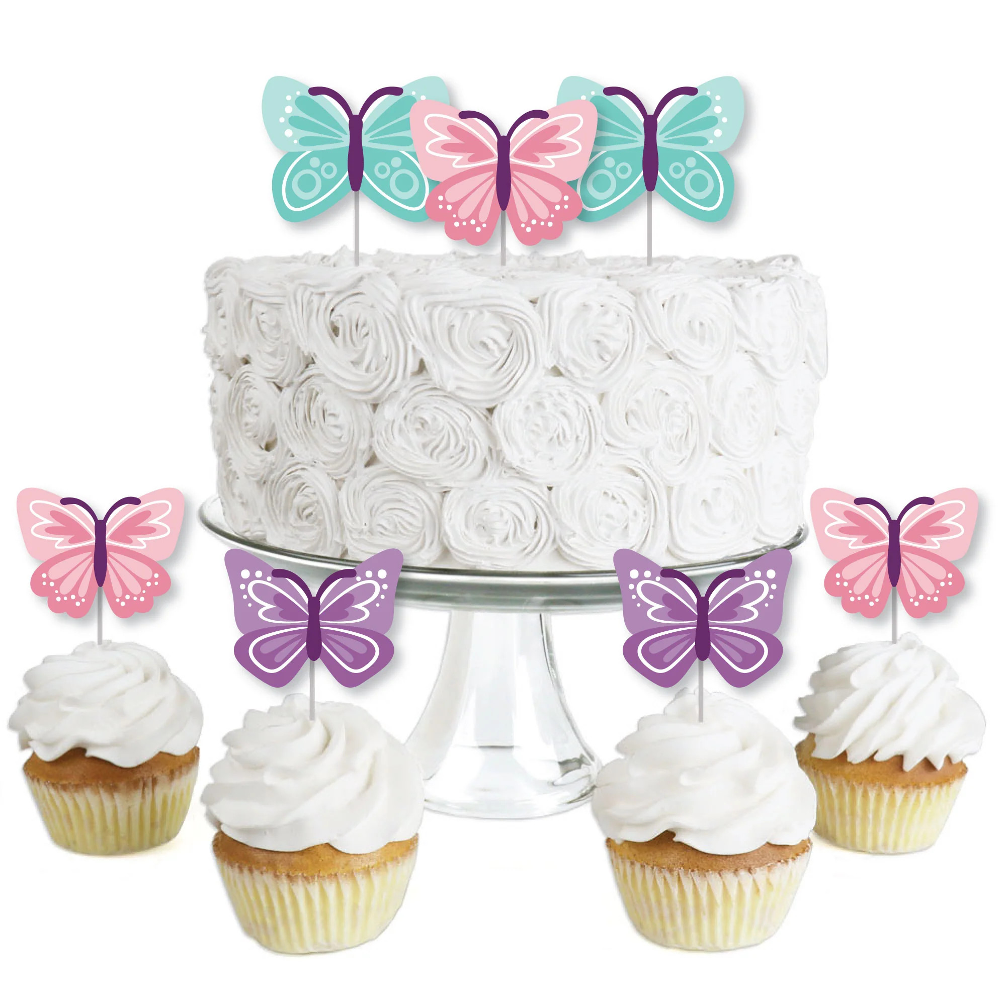 Beautiful Butterfly - Dessert Cupcake Toppers - Floral Baby Shower or Birthday Party Clear Treat ... | Big Dot of Happiness