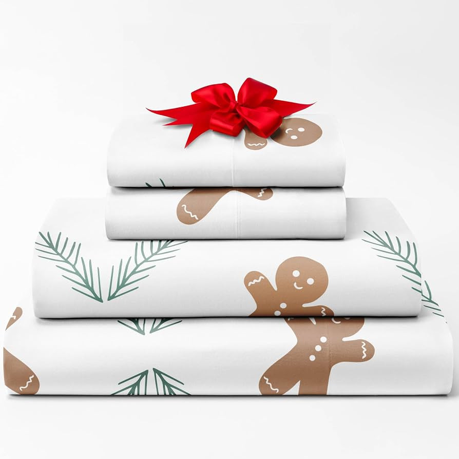 Full Christmas Gingerbread Sheet Set - Holiday Xmas Pattern Linen Set - Deep Pockets - Snug Fit -... | Amazon (US)