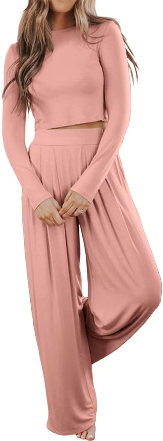 Ezbelle womenss Fall Fashion Lounge Sets Pajama Two Piece Cropped Pullover Jammies Outfits Casual... | Amazon (US)