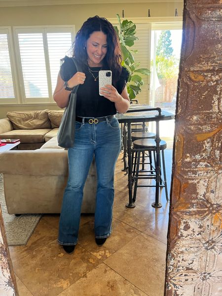 These are my all-time favorite flare jeans. I have two pairs of them, these are 27 short, I also have them in 27 xshort which is the perfect length for flats. 

#LTKover40 #LTKstyletip #LTKfindsunder100