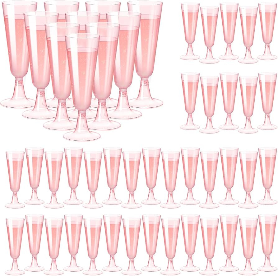 SUREHOME Plastic Champagne Flutes 40 Pack Pink Champagne Glasses 5.5 Oz Clear Plastic Mimosa Glas... | Amazon (US)