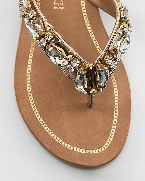 LE CHÂTEAU: Jewel Embellished Leather Thong Sandal | Le Chateau Stores Inc.