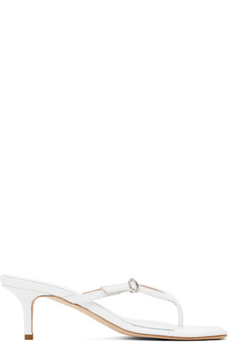 Aeyde - White Leigh Leather Toe-Post Heeled Sandals | SSENSE