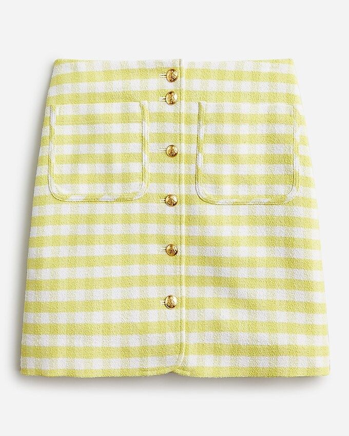 Button-front mini skirt in gingham terry tweed | J.Crew US