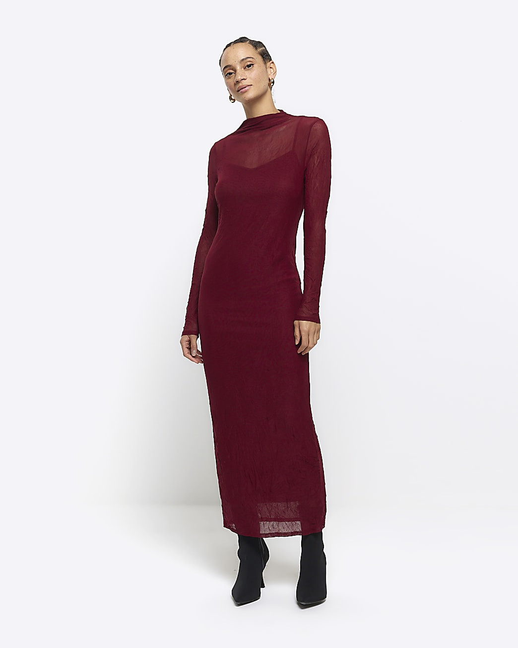 Red mesh bodycon maxi dress | River Island (UK & IE)