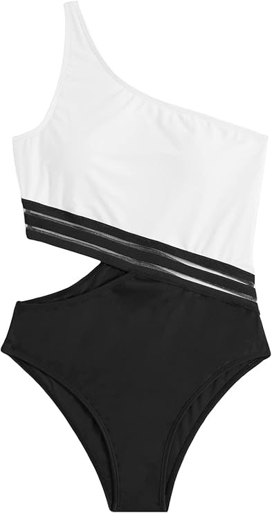 SweatyRocks Women's Bathing Suits One Shoulder Cutout One Piece Swimsuit Swimwear Monokini | Amazon (US)