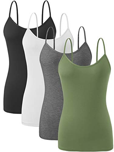 Orrpally Basic Cami Tank Tops Women Lightweight Camisole Stretch Tank Top Adjustable 4-Pack Black White Gray ArmyGreen M | Amazon (US)