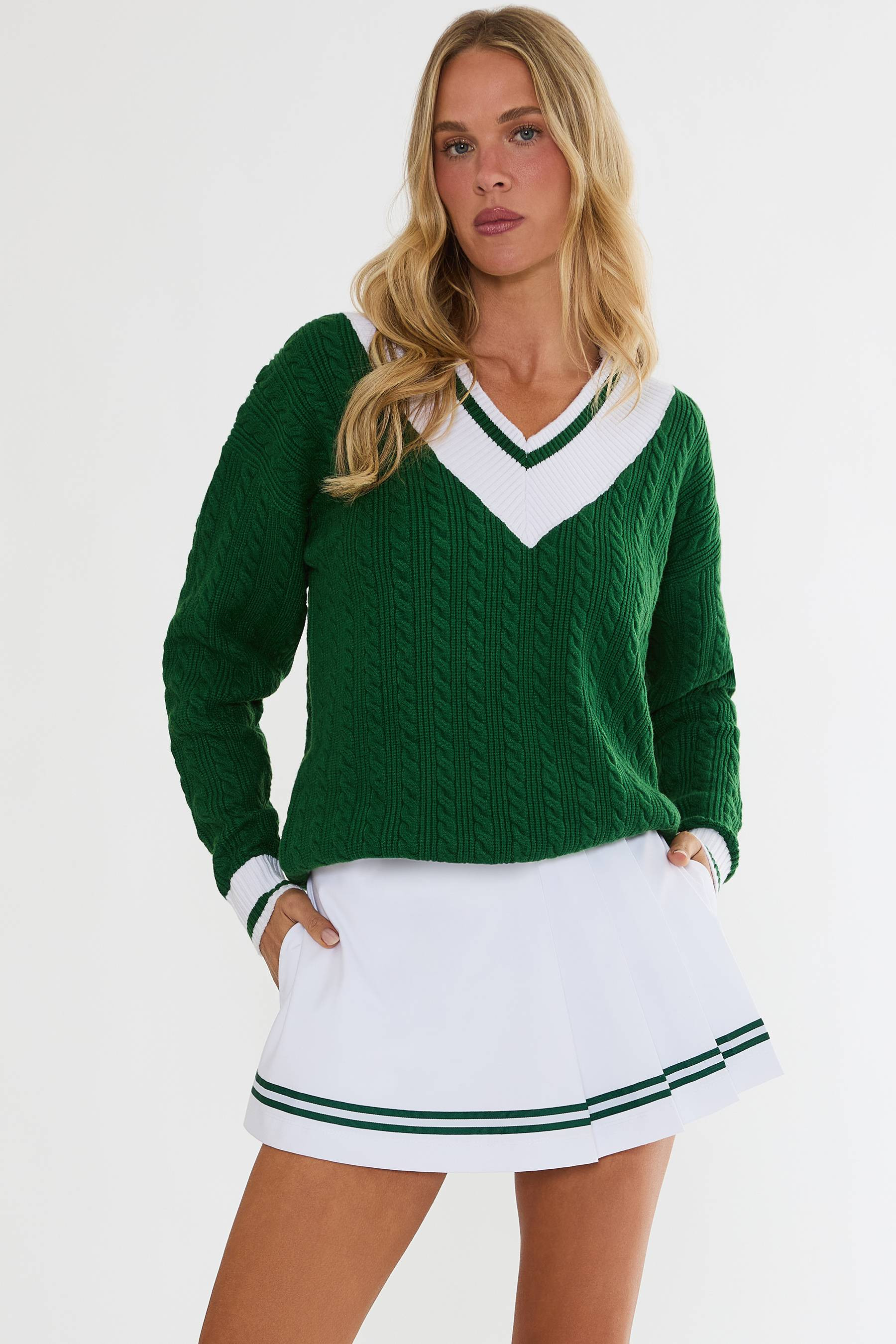 Montana Sweater Putting Green | Green Cable Knit V-Neck Sweater | Beach Riot | Beach Riot