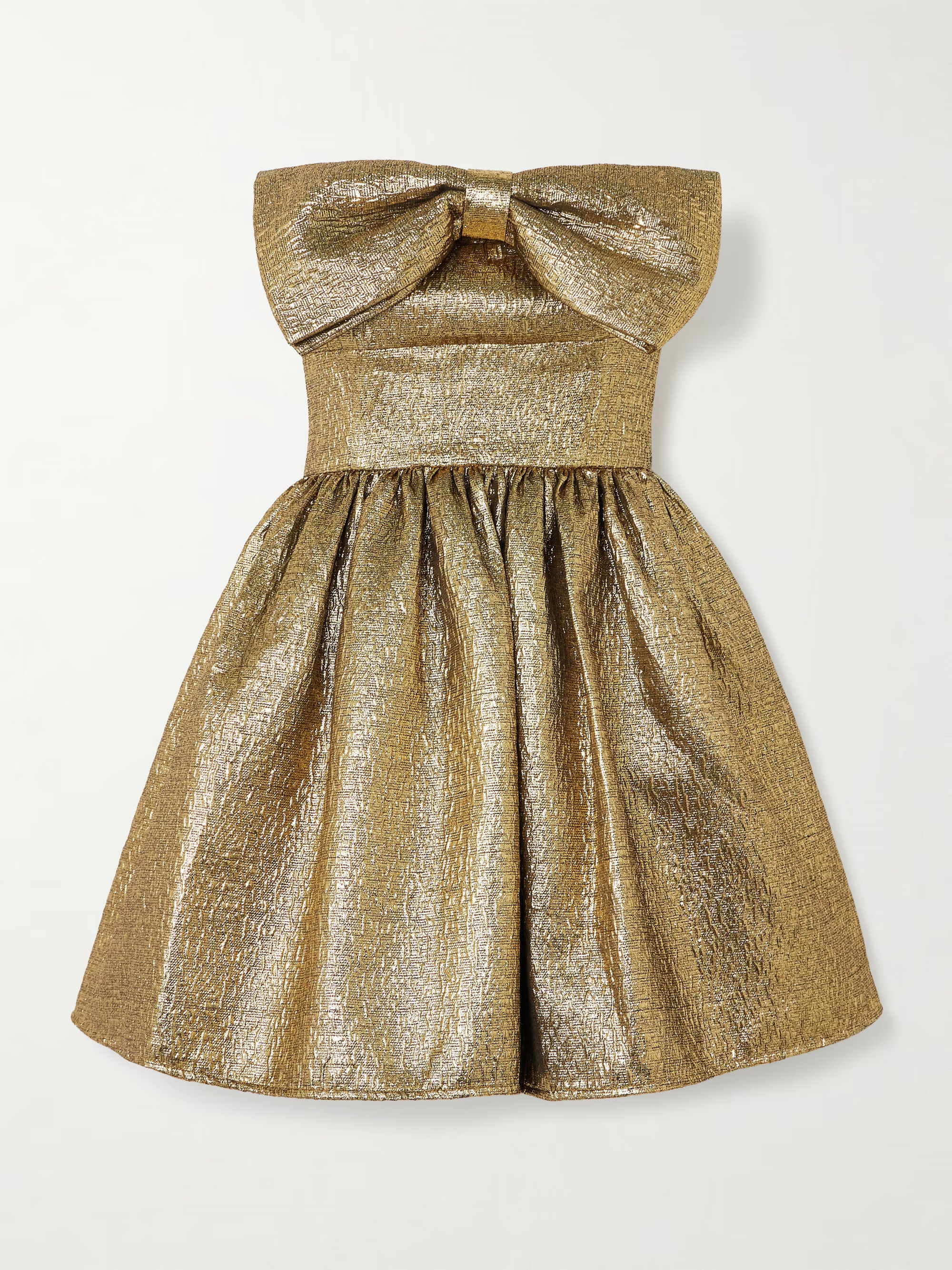 Bow-detailed strapless metallic cloqué mini dress | NET-A-PORTER (US)