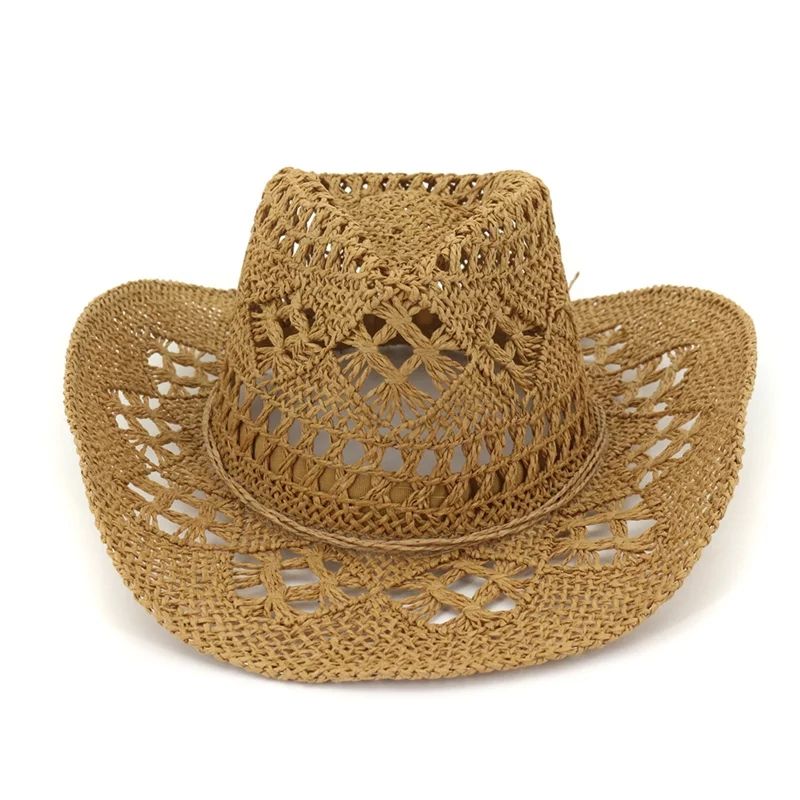 Unisex Cowboy Straw Hat Simple Cowgirl Hat Hand-woven Jazz Hat for Outdoor - Walmart.com | Walmart (US)
