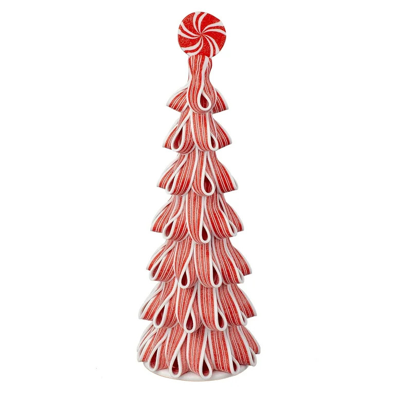 Ribbon Peppermint Candy Christmas Tree Tabletop Decoration, Red and White, 13.5", by Holiday Time | Walmart (US)