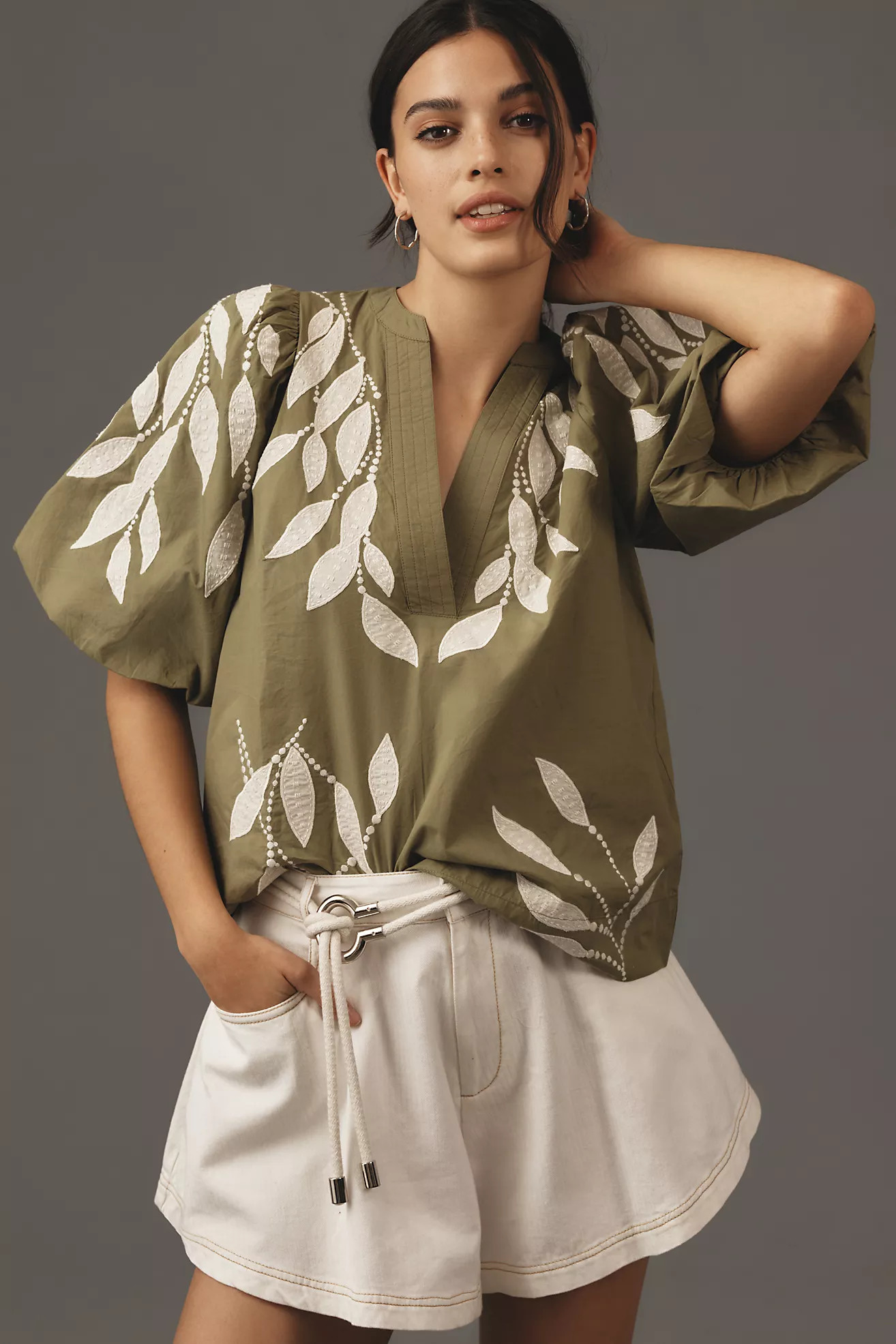 By Anthropologie Puff-Sleeve Embroidered Blouse | Anthropologie (US)