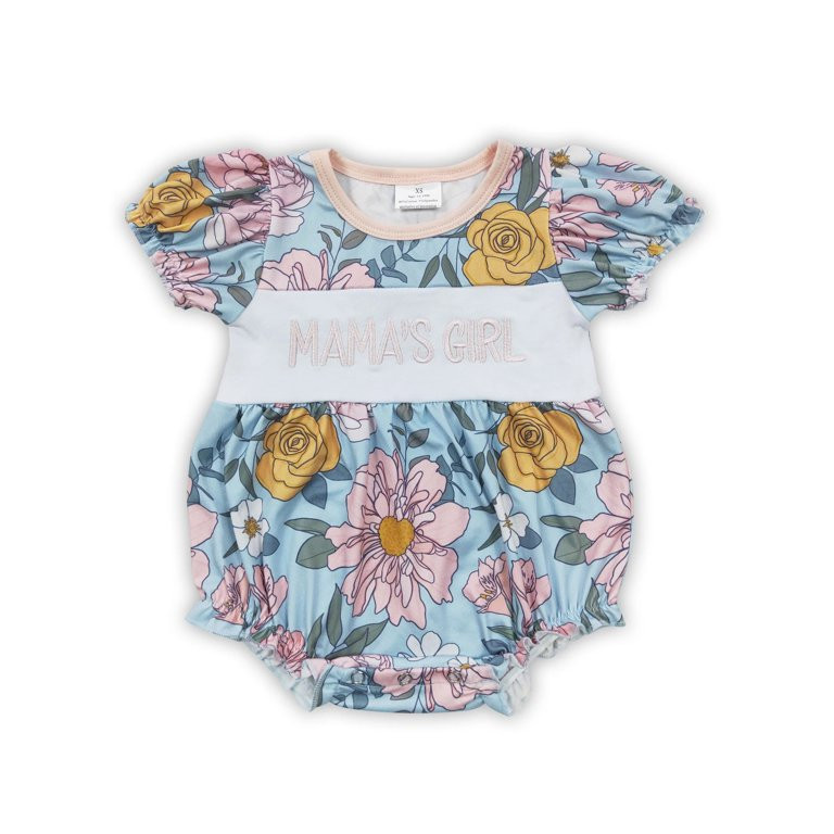YAWOO Toddler Embroidery Mama's Girl Flower Cute Baby Girls Bubble Romper,Size 3M-2Years | Walmart (US)