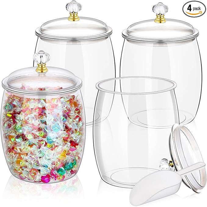 mwellewm 4 Pcs Candy Jars With Lids&Spoons 1/2 Gallon Clear Plastic Cookie Container Large Airtig... | Amazon (US)