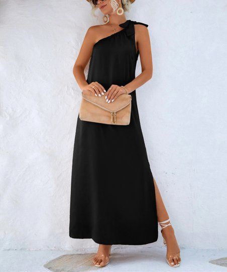 La Mode Black Side-Slit Asymmetrical Maxi Dress - Women | Zulily