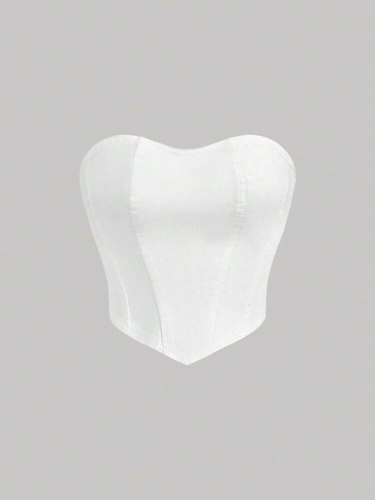 SHEIN MOD Women Casual Solid Color Tube Top Denim Shirt | SHEIN