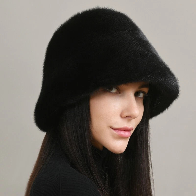 Women's Real Whole Pelt Mink Fur Hat Bucket Hat Top Hat Bowler Hat Beanies Cap | eBay US