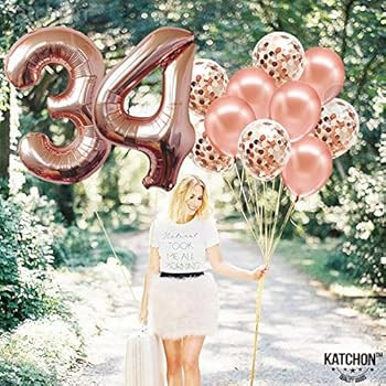Rose Gold 34 Balloon Number Set - Large, 40 Inch | Confetti Balloons for 34 Birthday Decorations ... | Amazon (US)