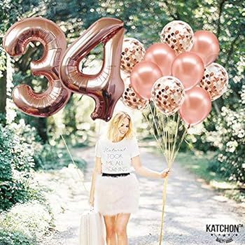 Rose Gold 34 Balloon Number Set - Large, 40 Inch | Confetti Balloons for 34 Birthday Decorations ... | Amazon (US)