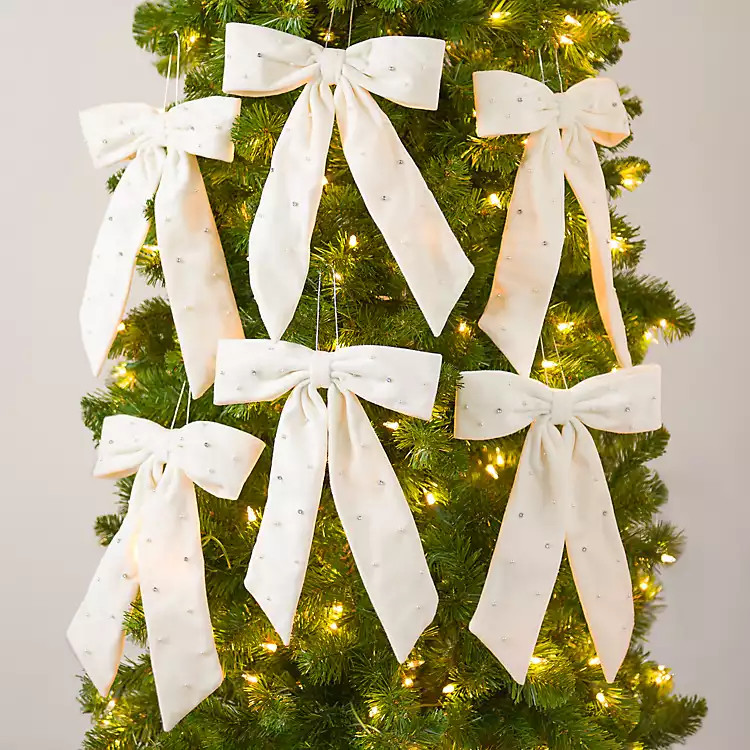 Cream Velvet Diamond Bow Ornaments, Set of 6 | Kirklands Home | Kirklands