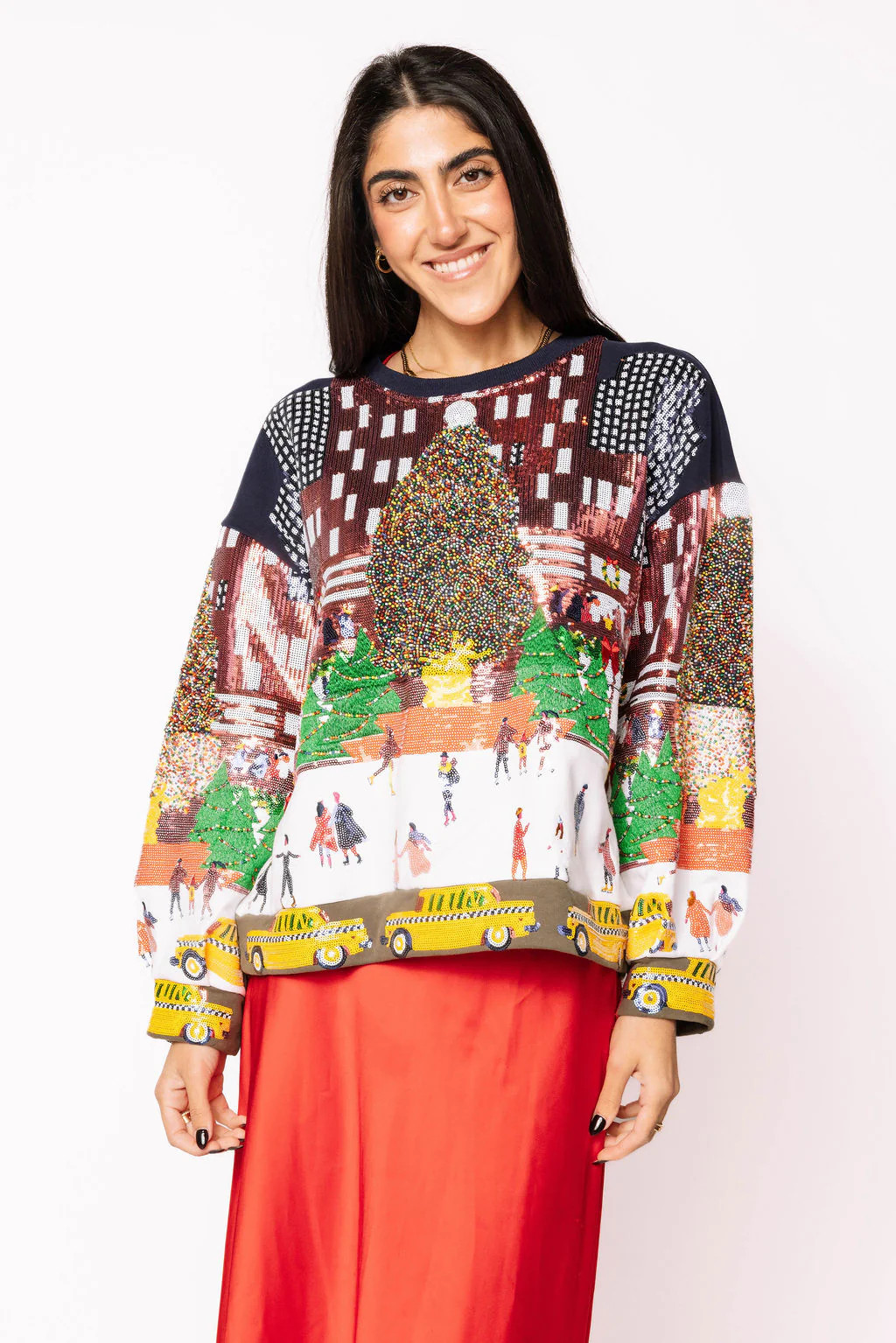 Multi Sequin Rockefeller Center At Christmas Sweatshirt | Queen of Sparkles