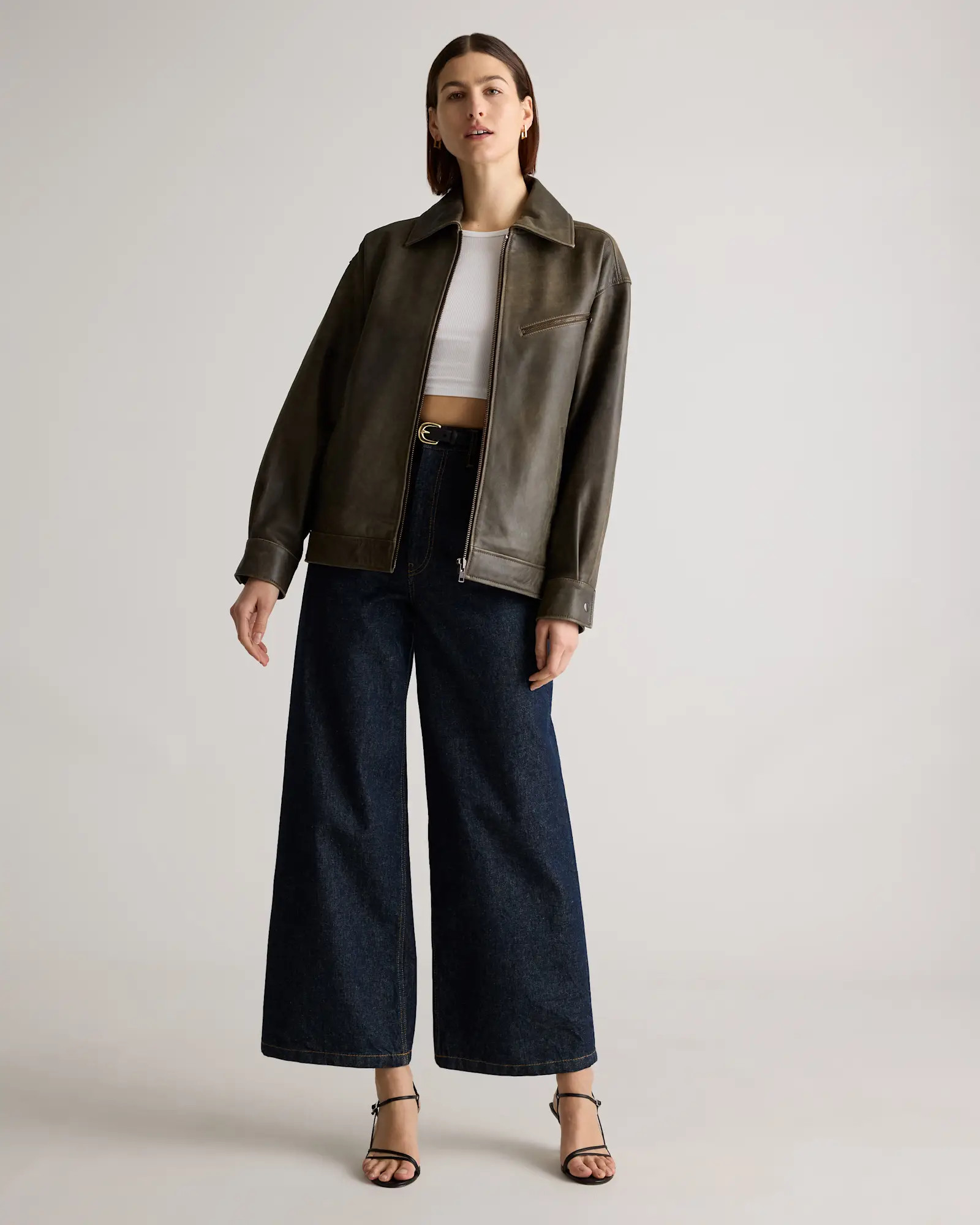 100% Leather Oversized Bomber Jacket | Quince