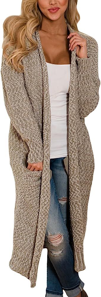 Dokotoo Womens Solid Casual Cozy Knit Open Front Long Cardigan Sweater | Amazon (US)