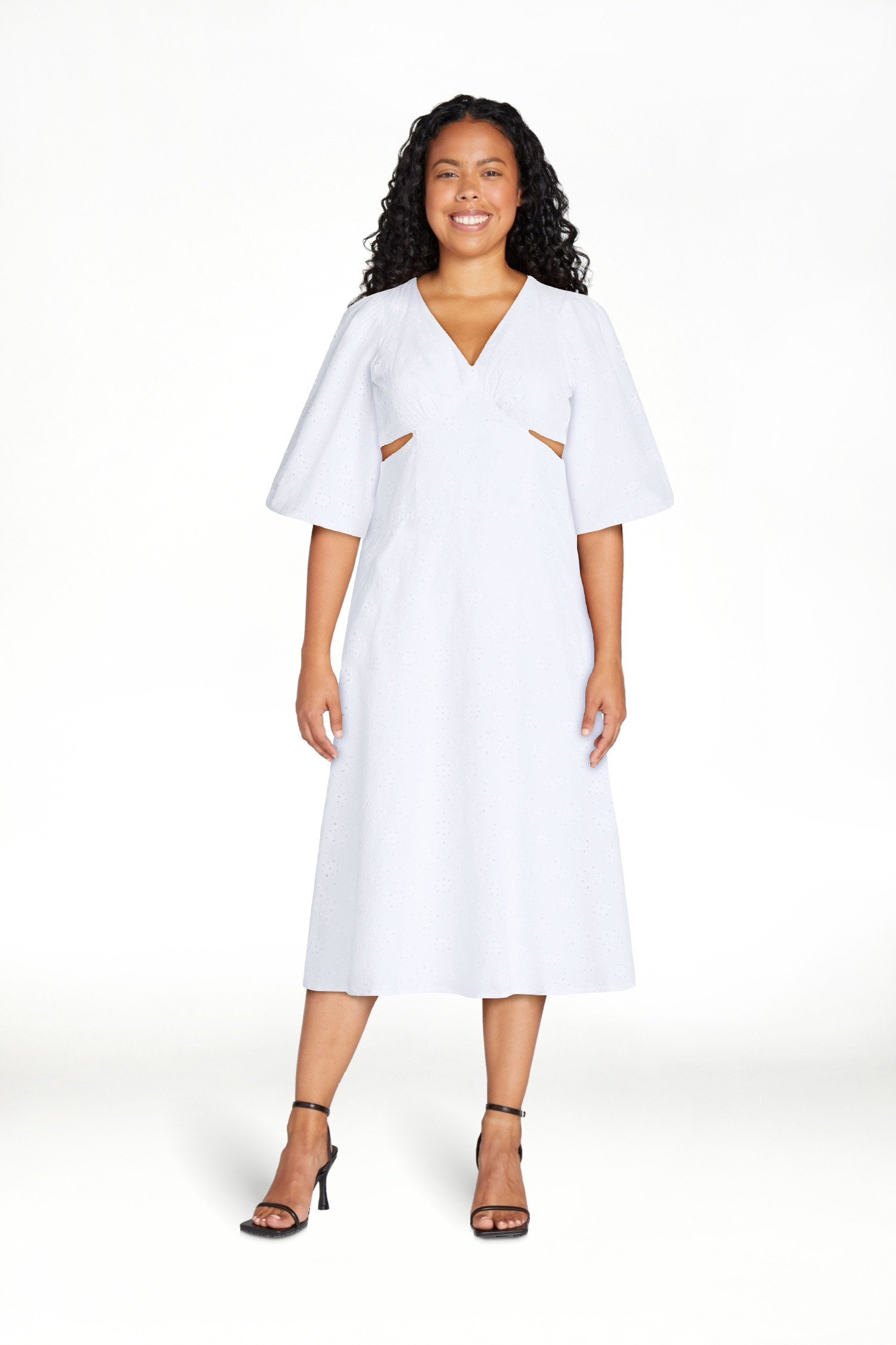 Scoop Women's Eyelet Cutout Cotton Midi Dress, Sizes 0-18 | Walmart (US)