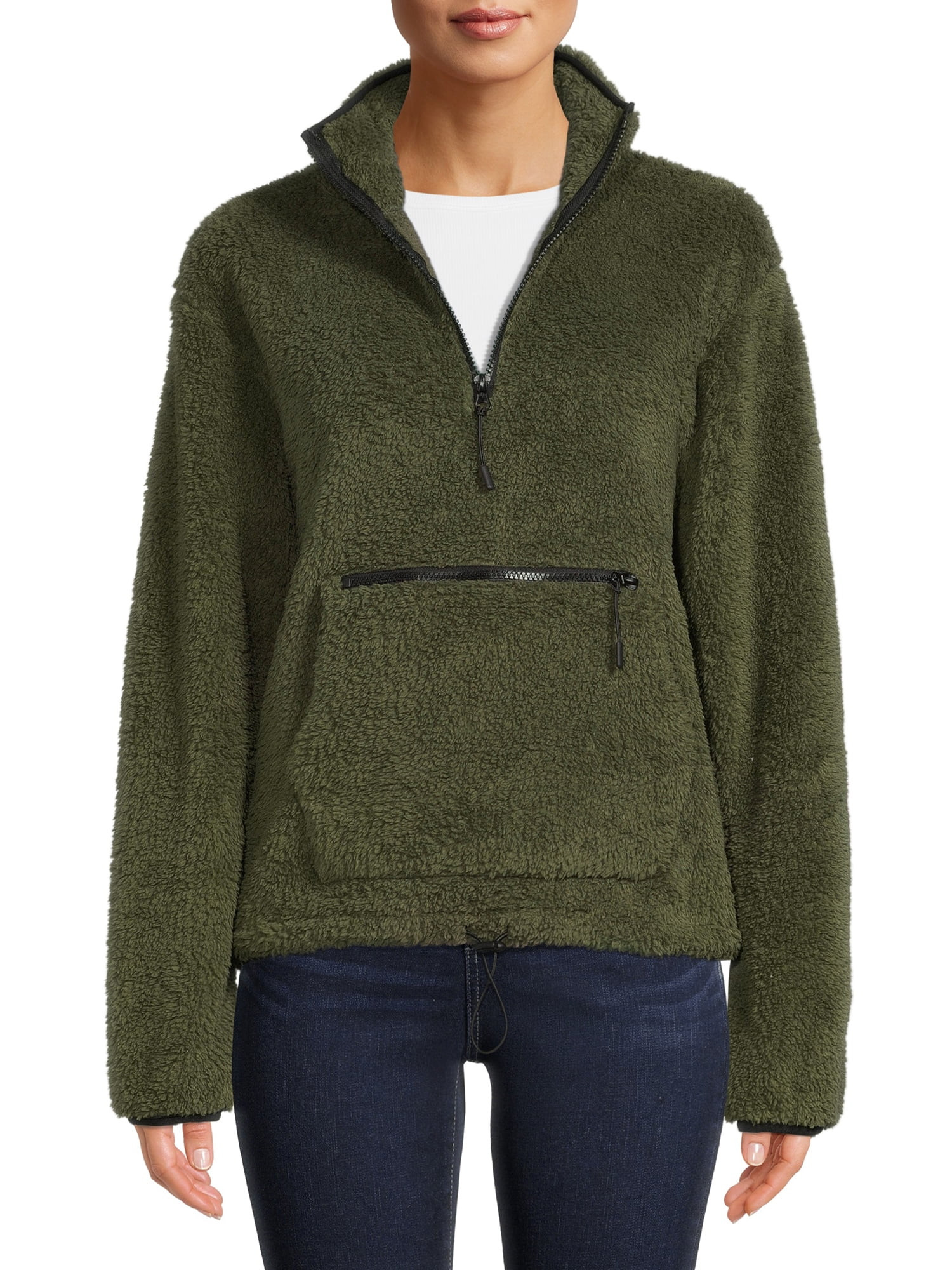 No Boundaries Juniors’ Sherpa Mock Neck Half Zip Pullover | Walmart (US)